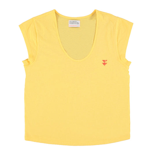 T-shirt Col Profond Free Love Jaune