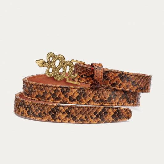 Ceinture Baby Python Moka Serpent Or