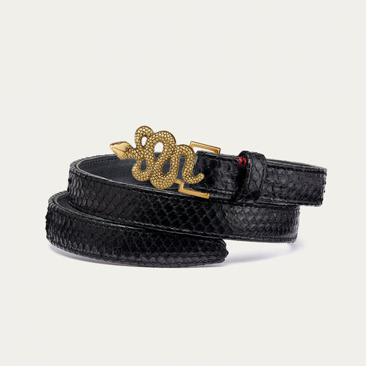 Ceinture Baby Python Noir Serpent Or