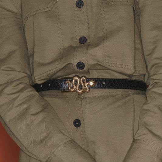 Ceinture Baby Python Noir Serpent Or