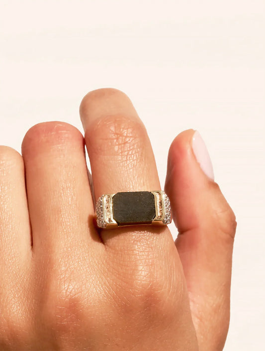 Bague Berry Obsidienne Dorée