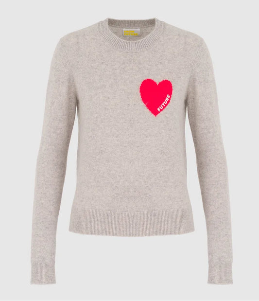 Pull Col Rond Coeur Gris Chine Clair
