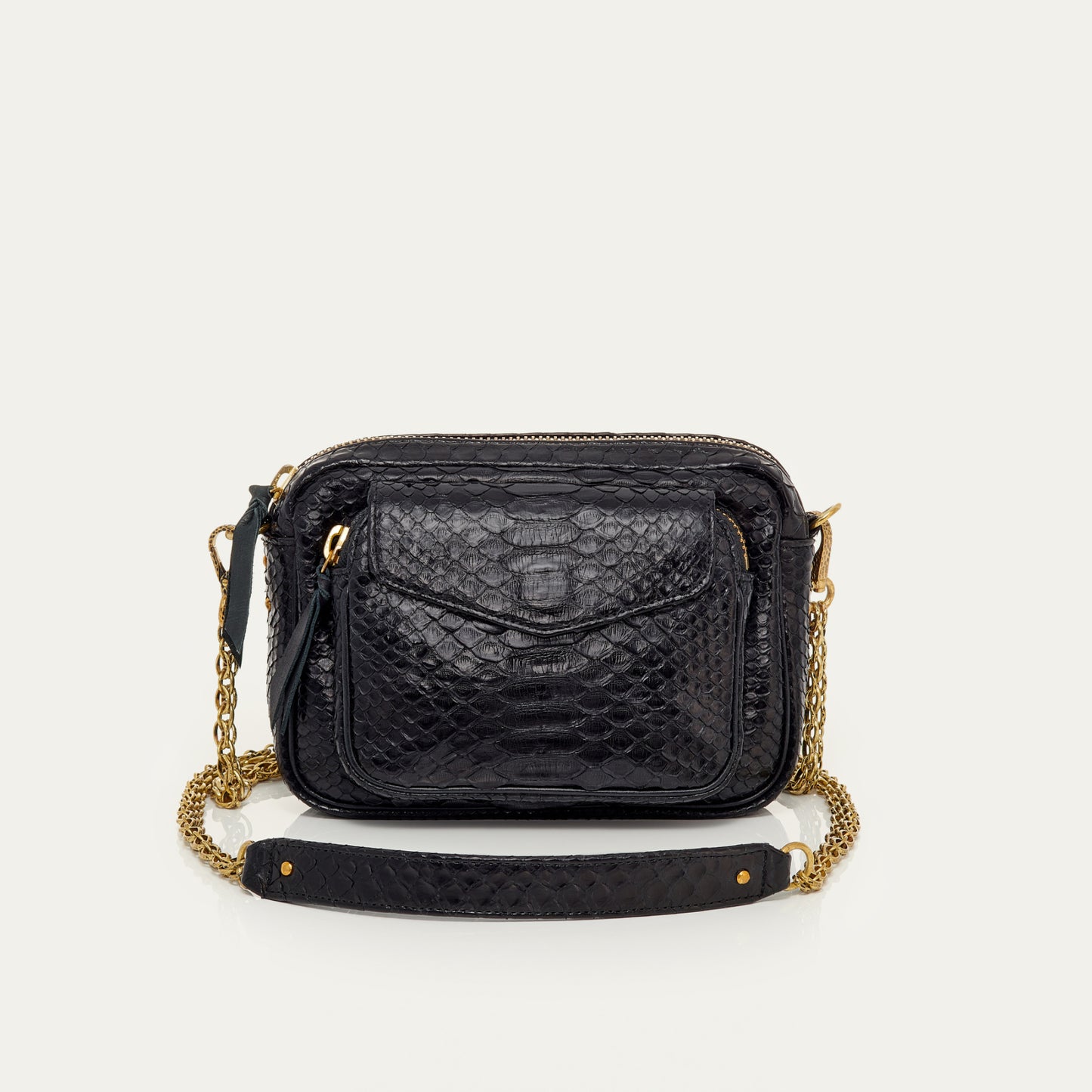 Sac Charly Python Noir Chaine Or