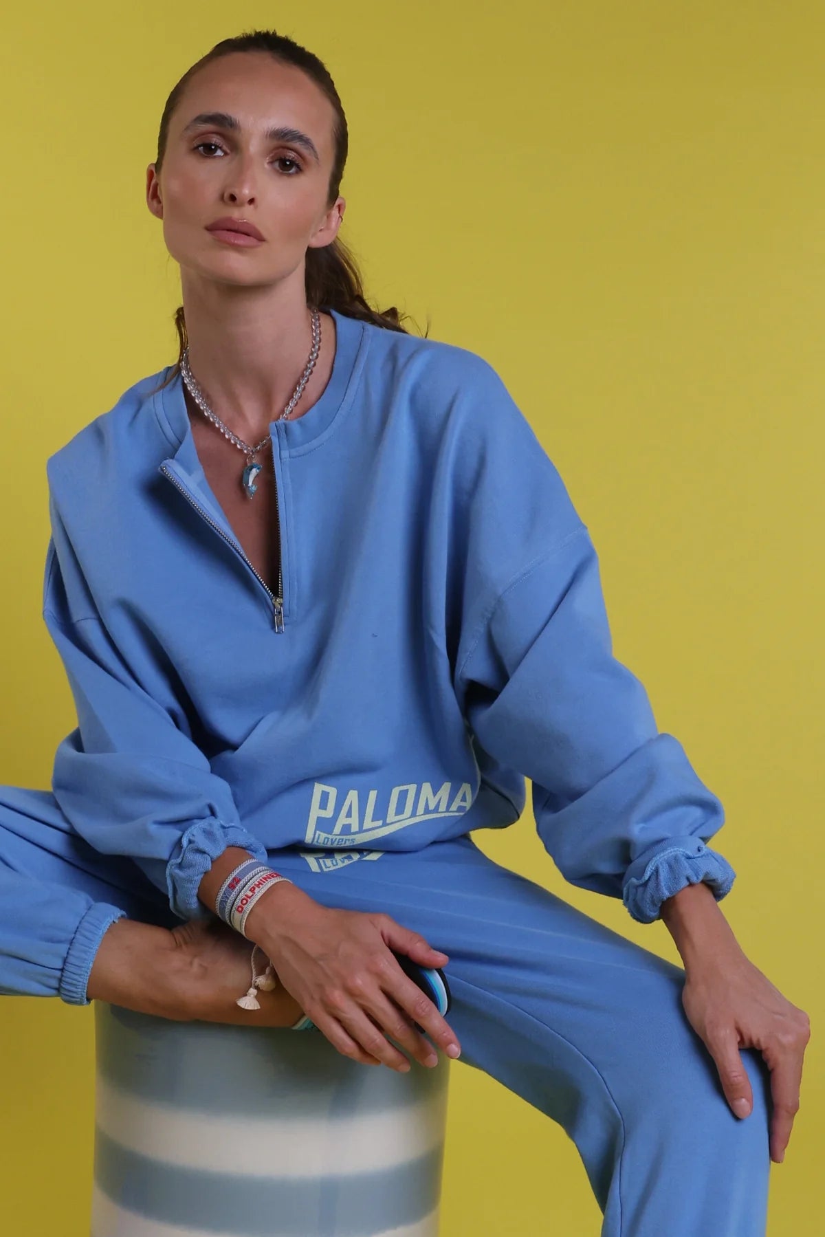 Sweat Zippé Crew Paloma Blue